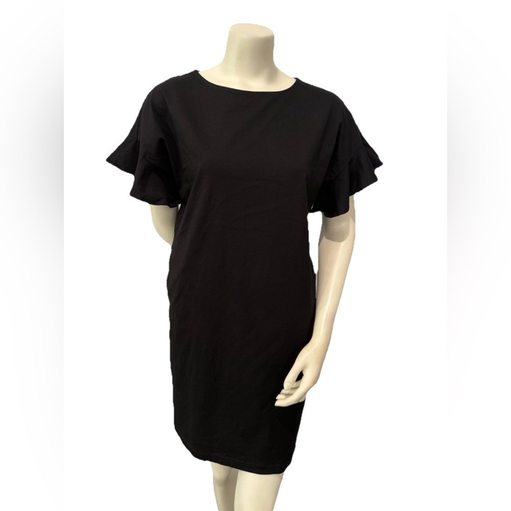 UNIQLO Black Ruffle Sleeve T-Shirt Dress Women’s Size S Casual Minimalist